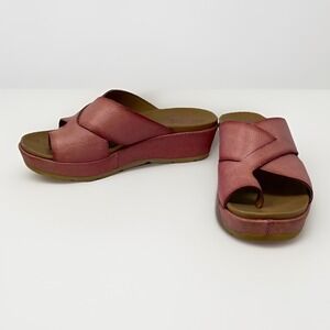 Kork Ease Baja Sport Wedge Sandals Womens 7M Pink Leather Slides Comfort Earthy